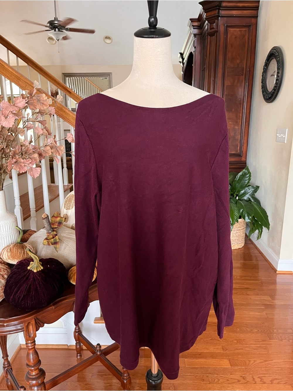 Chico's Boatneck Long Sleeve Sweater in Wine